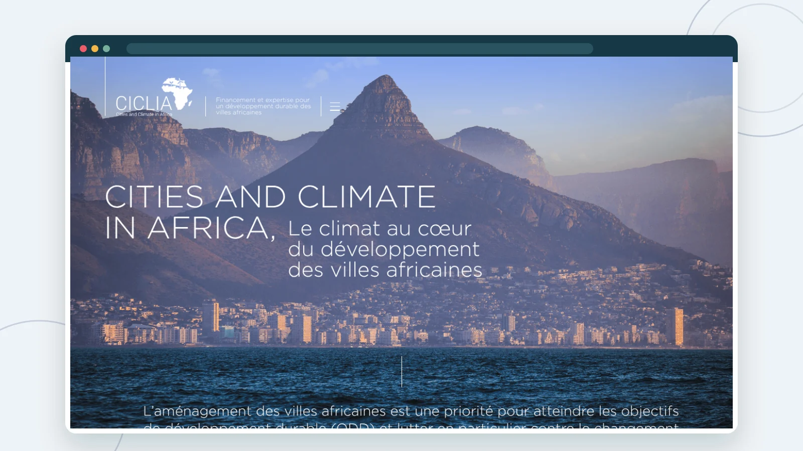 Écran d’ouverture de l’expérience CICLIA sur le développement climatique des villes africaines.