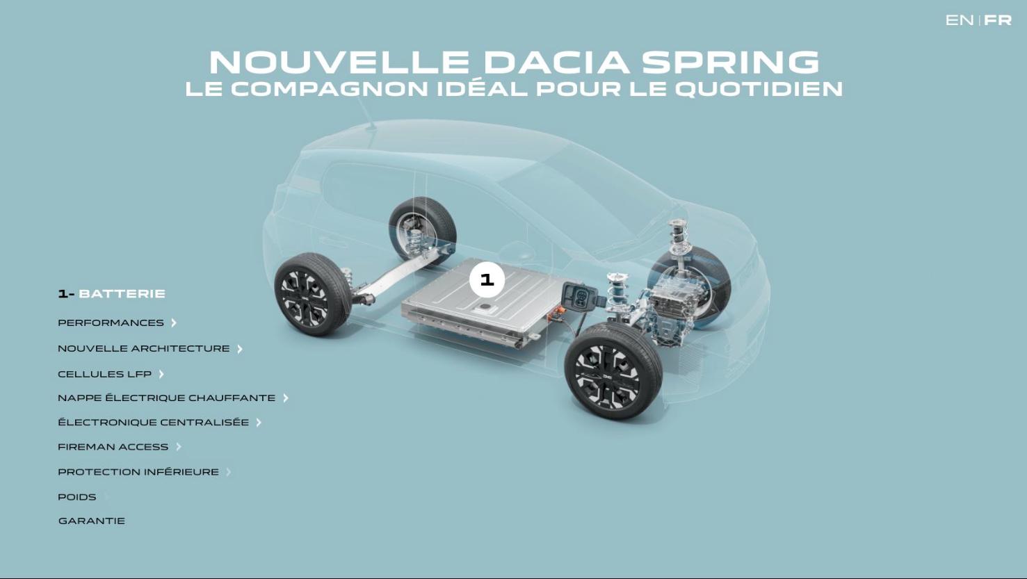 Version française de l’écran principal, avec le menu Batterie déployé.