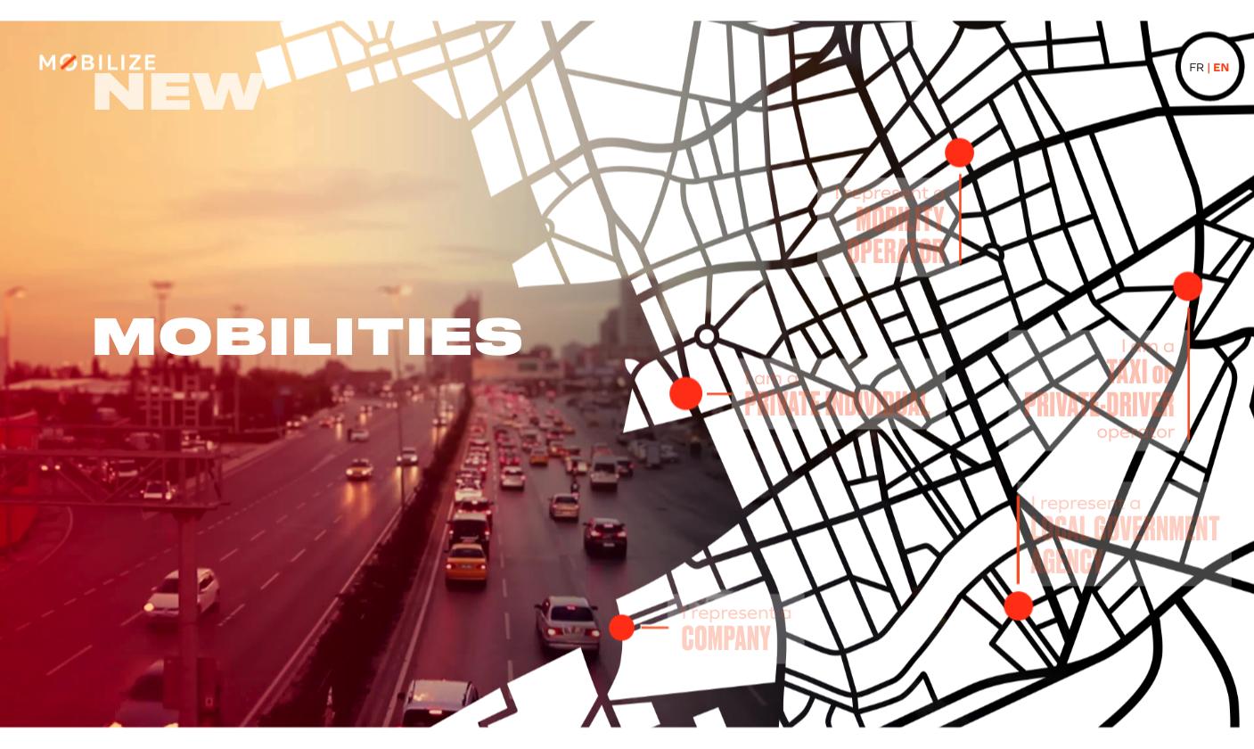Sommaire interactif : cinq parcours selon le profil du visiteur (particulier, operateur de mobilite, chauffeur taxi/VTC, entreprise, collectivite).