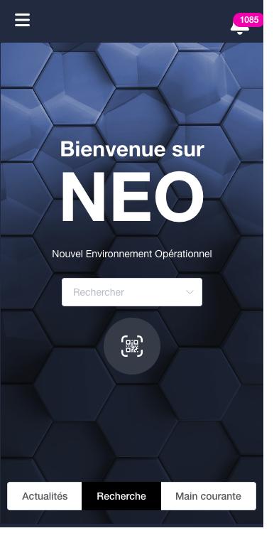 Version mobile de l'accueil NEO, pensée pour une consultation rapide sur le terrain.