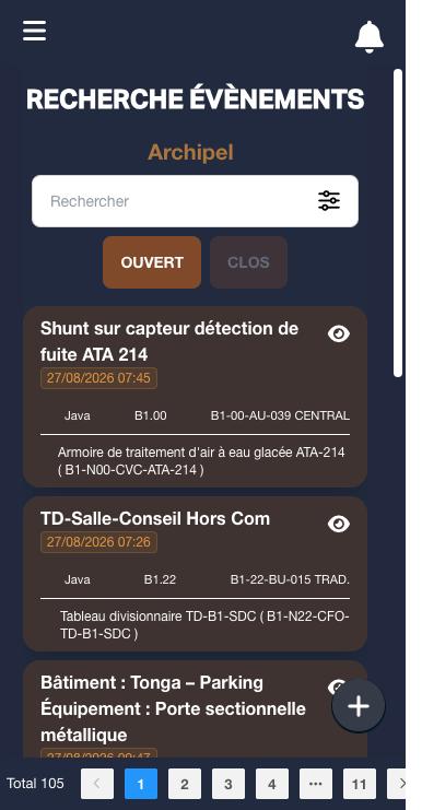 Main courante sur mobile : consultation des évènements en cours directement depuis le terrain.