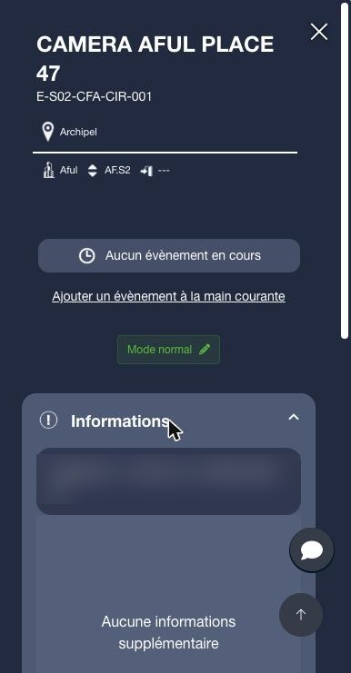 Fiche équipement sur mobile, avec le même niveau d'information qu'en version bureau (détail flouté par souci de confidentialité).